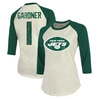 Women's Majestic Threads Ahmad Sauce Gardner Cream/Green New York Jets Player Raglan Name & Number Fitted 3/4-Sleeve T-Shirt