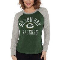 Women's G-III 4Her by Carl Banks Green/Heather Gray Green Bay Packers Waffle Knit Raglan Long Sleeve T-Shirt
