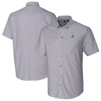 Men's Cutter & Buck  Charcoal Kansas Jayhawks Alumni Logo Stretch Oxford Short Sleeve Button-Down Shirt