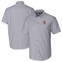 Men's Cutter & Buck  Charcoal Louisville Cardinals Alumni Logo Stretch Oxford Short Sleeve Button-Down Shirt