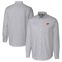 Men's Cutter & Buck  Charcoal Oklahoma State Cowboys Alumni Logo Stretch Oxford Stripe Long Sleeve Button-Down Shirt