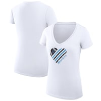 Women's G-III 4Her by Carl Banks  White Miami Marlins Heart V-Neck Fitted T-Shirt