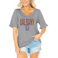 Women's Gameday Couture  Gray UAlbany Great Danes Class Act V-Neck T-Shirt