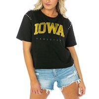 Women's Gameday Couture  Black Iowa Hawkeyes After Party Cropped T-Shirt