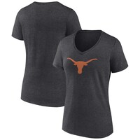 Women's Fanatics Branded Heather Charcoal Texas Longhorns Evergreen Logo V-Neck T-Shirt