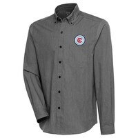 Men's Antigua  Black Chicago Fire Compression Tri-Blend Long Sleeve Button-Down Shirt