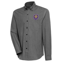 Men's Antigua  Black Orlando City SC Compression Tri-Blend Long Sleeve Button-Down Shirt