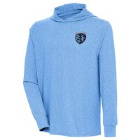 Men's Antigua  Blue Sporting Kansas City Saga Long Sleeve Hoodie T-Shirt