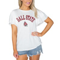 Women's Gameday Couture  White Ball State Cardinals Arch Logo Flutter Sleeve Lightweight T-Shirt