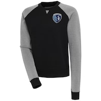 Women's Antigua  Black/White Sporting Kansas City Flier Bunker Tri-Blend Pullover Sweatshirt