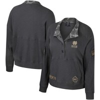 Women's Colosseum  Heather Charcoal Notre Dame Fighting Irish OHT Military Appreciation Payback Henley Thermal Sweatshirt