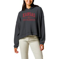 Women's League Collegiate Wear  Charcoal Kansas Jayhawks Waffle Oversized Long Sleeve Hoodie T-Shirt