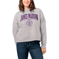 Women's League Collegiate Wear  Ash James Madison Dukes 1636 Boxy Pullover Sweatshirt