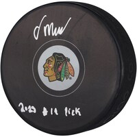 Oliver Moore Chicago Blackhawks Autographed Hockey Puck with "2023 #19 Pick" Inscription