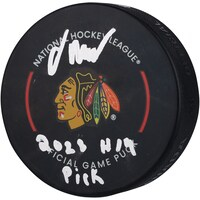 Oliver Moore Chicago Blackhawks Autographed Official Game Puck with "2023 #19 Pick" Inscription