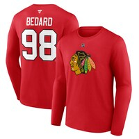 Men's Fanatics Branded Connor Bedard Red Chicago Blackhawks Authentic Stack Name & Number Long Sleeve T-Shirt