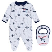 Newborn & Infant WEAR by Erin Andrews White Tampa Bay Rays Sleep & Play Full-Zip Footed Jumper with Bib