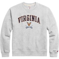 Men's League Collegiate Wear  Heather Gray Virginia Cavaliers  Distressed Arch Over Logo Lightweight Essential Fleece Pullover Sweatshirt