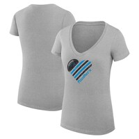 Women's G-III 4Her by Carl Banks Heather Gray Carolina Panthers Heart Graphic V-Neck Fitted T-Shirt