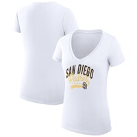 Women's G-III 4Her by Carl Banks  White San Diego Padres Filigree Team V-Neck Fitted T-Shirt