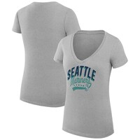 Women's G-III 4Her by Carl Banks  Heather Gray Seattle Mariners Filigree Team V-Neck Fitted T-Shirt