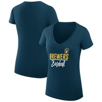 Women's G-III 4Her by Carl Banks  Navy Milwaukee Brewers Team Graphic V-Neck Fitted T-Shirt