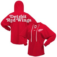 Women's Fanatics Branded Red Detroit Red Wings Jersey Lace-Up V-Neck Long Sleeve Hoodie T-Shirt