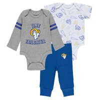 Newborn & Infant WEAR by Erin Andrews Gray/Royal/White Los Angeles Rams Three-Piece Turn Me Around Bodysuits & Pant Set