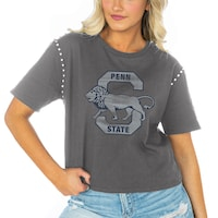 Women's Gameday Couture  Gray Penn State Nittany Lions Galore Studded Sleeve Crop Top
