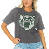 Women's Gameday Couture  Gray Ohio Bobcats Galore Studded Sleeve Crop Top