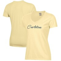 Women's  Yellow Carleton Knights Script Logo Comfort Wash V-Neck T-Shirt