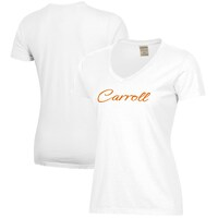 Women's  White Carroll College Fighting Saints Script Logo Comfort Wash V-Neck T-Shirt