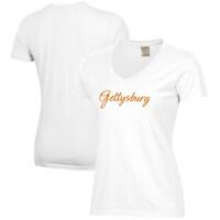 Women's  White Gettysburg Bullets Script Logo Comfort Wash V-Neck T-Shirt