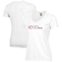 Women's  White MSU Denver Roadrunners Script Logo Comfort Wash V-Neck T-Shirt