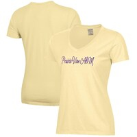 Women's  Yellow Prairie View A&M Panthers Script Logo Comfort Wash V-Neck T-Shirt