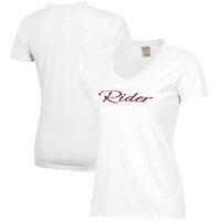 Women's  White Rider Broncs Script Logo Comfort Wash V-Neck T-Shirt