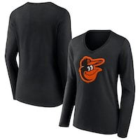 Women's Fanatics Branded Black Baltimore Orioles Official Logo V-Neck Long Sleeve T-Shirt