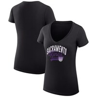 Women's G-III 4Her by Carl Banks Black Sacramento Kings Filigree Logo V-Neck Fitted T-Shirt
