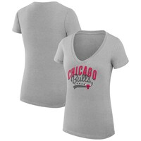Women's G-III 4Her by Carl Banks Heather Gray Chicago Bulls Filigree Logo V-Neck Fitted T-Shirt