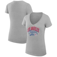 Women's G-III 4Her by Carl Banks Heather Gray LA Clippers Filigree Logo V-Neck Fitted T-Shirt