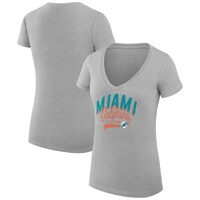 Women's G-III 4Her by Carl Banks Heather Gray Miami Dolphins Filigree Logo Lightweight V-Neck Fitted T-Shirt