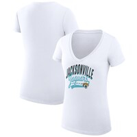 Women's G-III 4Her by Carl Banks White Jacksonville Jaguars Filigree Logo Lightweight V-Neck Fitted T-Shirt