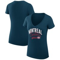Women's G-III 4Her by Carl Banks Navy Montreal Canadiens Filigree Logo V-Neck Fitted T-Shirt