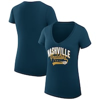 Women's G-III 4Her by Carl Banks Navy Nashville Predators Filigree Logo V-Neck Fitted T-Shirt