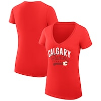 Women's G-III 4Her by Carl Banks Red Calgary Flames Filigree Logo V-Neck Fitted T-Shirt