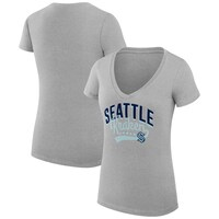 Women's G-III 4Her by Carl Banks Gray Seattle Kraken Filigree Logo V-Neck Fitted T-Shirt