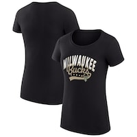 Women's G-III 4Her by Carl Banks  Black Milwaukee Bucks Filigree Logo Fitted T-Shirt
