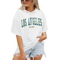 Women's Gameday Couture  White Los Angeles Rams Oversized Chic Captain French Terry Short Sleeve Pullover Hoodie