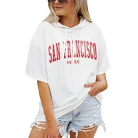 Women's Gameday Couture  White San Francisco 49ers Oversized Chic Captain French Terry Short Sleeve Pullover Hoodie