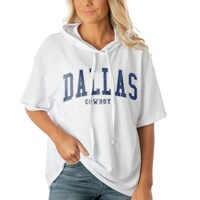 Women's Gameday Couture  White Dallas Cowboys Oversized Chic Captain French Terry Short Sleeve Pullover Hoodie